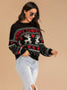 JIM & NORA Women Christmas Floral Print Long Sleeve Round Neck Knit Sweater Xmas Holiday Party Wear Casual Pullover Tops
