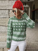 JIM & NORA Women Christmas Floral Print Long Sleeve Round Neck Knit Sweater Xmas Holiday Party Wear Casual Pullover Tops