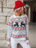 JIM & NORA Women Christmas Floral Print Long Sleeve Round Neck Knit Sweater Xmas Holiday Party Wear Casual Pullover Tops