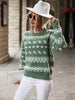 JIM & NORA Women Christmas Floral Print Long Sleeve Round Neck Knit Sweater Xmas Holiday Party Wear Casual Pullover Tops