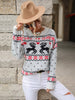 JIM & NORA Women Christmas Floral Print Long Sleeve Round Neck Knit Sweater Xmas Holiday Party Wear Casual Pullover Tops