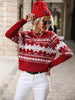 JIM & NORA Women Christmas Floral Print Long Sleeve Round Neck Knit Sweater Xmas Holiday Party Wear Casual Pullover Tops