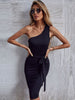 JIM & NORA Women Club Party Dress Sexy Sleeveless One Shoulder Slim Fit Dresses Soild Colour Summer Bodycon Hot