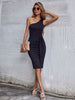 JIM & NORA Women Club Party Dress Sexy Sleeveless One Shoulder Slim Fit Dresses Soild Colour Summer Bodycon Hot