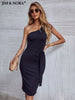 JIM & NORA Women Club Party Dress Sexy Sleeveless One Shoulder Slim Fit Dresses Soild Colour Summer Bodycon Hot