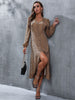 JIM & NORA Women Elegant Long Sleeeve Leopard Print Sexy V Neck Midi Dress Casual Slim Fit Club Party Wear Dresses Hot