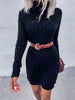 JIM & NORA Women Mini Knit Sweater Dress Long Sleeve Turtleneck Soild Colour Loose Dresses Casual Autumn Spring Vestidos