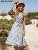 JIM & NORA Women Floral Print Regan Short Sleeve Round Neck Pleated Dress 2023 Holiday Summer Dresses With Belt Beach Sundress