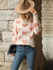 JIM & NORA Women Heart Print Pink Knit Long Sleeve Round Neck Sweater Autumn Ladies Casual Loose Pullover Female Tops