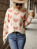 JIM & NORA Women Heart Print Pink Knit Long Sleeve Round Neck Sweater Autumn Ladies Casual Loose Pullover Female Tops