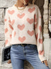 JIM & NORA Women Heart Print Pink Knit Long Sleeve Round Neck Sweater Autumn Ladies Casual Loose Pullover Female Tops