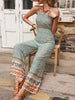 JIM & NORA Women Jumpsuits 2023 Sleeveless Boho Floral Print Wide Leg Long Pants Bohemian Rompers Ladies Holiday Trousers