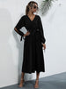 JIM & NORA Women Long Sleeve Hollow Out V Neck Tunic Midi Dress Soild Colour Ruffle Pleated Dresses Casual Vestidos New