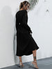JIM & NORA Women Long Sleeve Hollow Out V Neck Tunic Midi Dress Soild Colour Ruffle Pleated Dresses Casual Vestidos New