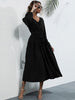 JIM & NORA Women Long Sleeve Hollow Out V Neck Tunic Midi Dress Soild Colour Ruffle Pleated Dresses Casual Vestidos New