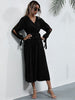 JIM & NORA Women Long Sleeve Hollow Out V Neck Tunic Midi Dress Soild Colour Ruffle Pleated Dresses Casual Vestidos New