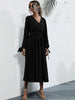 JIM & NORA Women Long Sleeve Hollow Out V Neck Tunic Midi Dress Soild Colour Ruffle Pleated Dresses Casual Vestidos New