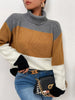 JIM & NORA Women Long Sleeve Patchwork Soild Colour High Collar Loose Knit Sweater Ladies Casual Autumn Warm Pullover Fashion