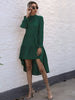 JIM & NORA Women Long Sleeve Pure Colour Pleated Mini Dress Illergular Hem Ruffles Folds Dresses Casual Autumn Vestidos