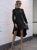 JIM & NORA Women Long Sleeve Pure Colour Pleated Mini Dress Illergular Hem Ruffles Folds Dresses Casual Autumn Vestidos