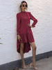 JIM & NORA Women Long Sleeve Pure Colour Pleated Mini Dress Illergular Hem Ruffles Folds Dresses Casual Autumn Vestidos