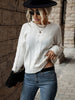 JIM & NORA Women Long Sleeve Round Neck Casual Loose Knit Sweater Autumn Warm White Pullover Soild Colour Tops