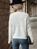 JIM & NORA Women Long Sleeve Round Neck Casual Loose Knit Sweater Autumn Warm White Pullover Soild Colour Tops