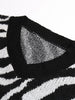 JIM & NORA Women Long Sleeve Stripe Printed V Neck Loose Pullover Casual Knit Sweater Autumn Spring Outdoor Warm Tops