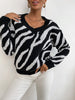 JIM & NORA Women Long Sleeve Stripe Printed V Neck Loose Pullover Casual Knit Sweater Autumn Spring Outdoor Warm Tops