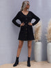 JIM & NORA Women Long Sleeve V Neck Loose Mini Sweater Dress Soild Colour Buttons Casual Autumn Knit Dresses Pullover