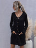 JIM & NORA Women Long Sleeve V Neck Loose Mini Sweater Dress Soild Colour Buttons Casual Autumn Knit Dresses Pullover