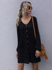 JIM & NORA Women Long Sleeve V Neck Loose Mini Sweater Dress Soild Colour Buttons Casual Autumn Knit Dresses Pullover