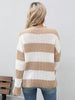 JIM & NORA Women Patchwork Colour Block Long Sleeve Round Neck Loose Knit Sweater Casual Autumn Warm Pullover Tops