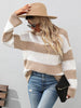 JIM & NORA Women Patchwork Colour Block Long Sleeve Round Neck Loose Knit Sweater Casual Autumn Warm Pullover Tops