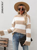 JIM & NORA Women Patchwork Colour Block Long Sleeve Round Neck Loose Knit Sweater Casual Autumn Warm Pullover Tops