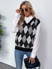 JIM & NORA Women Plaid Print Sleeveless V Neck Knit Sweater Vest Ladies Patchwork Loose Casual Pullover Tops Oversize