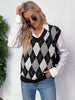 JIM & NORA Women Plaid Print Sleeveless V Neck Knit Sweater Vest Ladies Patchwork Loose Casual Pullover Tops Oversize
