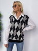 JIM & NORA Women Plaid Print Sleeveless V Neck Knit Sweater Vest Ladies Patchwork Loose Casual Pullover Tops Oversize