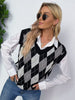 JIM & NORA Women Plaid Print Sleeveless V Neck Knit Sweater Vest Ladies Patchwork Loose Casual Pullover Tops Oversize