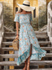 JIM & NORA Women Sexy Boho Floral Print Casual Off Shoulder Long Dresses Vacation Dress Bohemian Vestidos Femme Robe