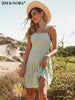 JIM & NORA Women Sexy Spaghetti Strap Backless Summer Beach Sundress Loose Pleated Mini Dress Soild Folds Dresses Casual