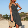 JIM & NORA Women Sexy Suspenders Sleeveless V Neck Soild Irregular Dress Spaghetti Strap Vestidos Casual Summer Beach Sundress