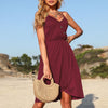 JIM & NORA Women Sexy Suspenders Sleeveless V Neck Soild Irregular Dress Spaghetti Strap Vestidos Casual Summer Beach Sundress