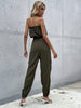 JIM & NORA Women Sexy Tube Top Romper Strapless Bandeau Jumpsuit Drawstring Long Pants Tracksuit Jogger Set Army Green Outfits