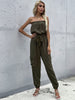 JIM & NORA Women Sexy Tube Top Romper Strapless Bandeau Jumpsuit Drawstring Long Pants Tracksuit Jogger Set Army Green Outfits