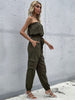 JIM & NORA Women Sexy Tube Top Romper Strapless Bandeau Jumpsuit Drawstring Long Pants Tracksuit Jogger Set Army Green Outfits