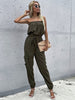 JIM & NORA Women Sexy Tube Top Romper Strapless Bandeau Jumpsuit Drawstring Long Pants Tracksuit Jogger Set Army Green Outfits