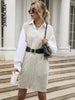 JIM & NORA Women Sleeveless Soild Colour V Neck Long Knit Sweater Dress Ladies Autumn Loose Pullover Casual Tops Fashion