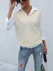 JIM & NORA Women Sleeveless V Neck Soild Colour Loose Knit Sweater Vest Ladies Casual Oversize Pullover Tops White