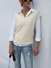 JIM & NORA Women Sleeveless V Neck Soild Colour Loose Knit Sweater Vest Ladies Casual Oversize Pullover Tops White